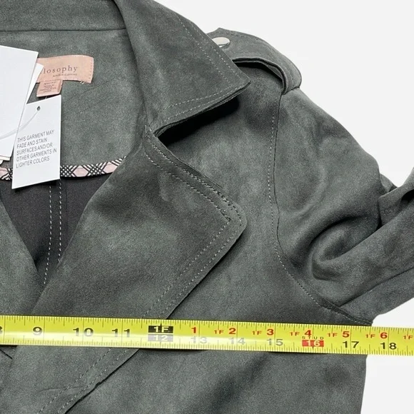 Philosophy Open Faux Leather Cropped Jacket XS Pockets Carbon Crystal Moto NEW - Picture 7 of 15